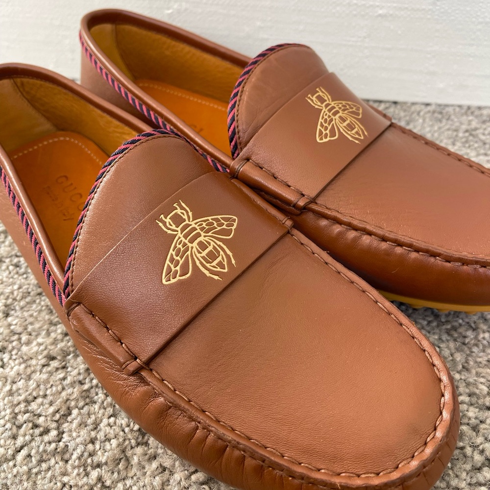 NIB ✨ Authentic Gucci Mens Bee Leather Driver Loafers - NEW in Size 10